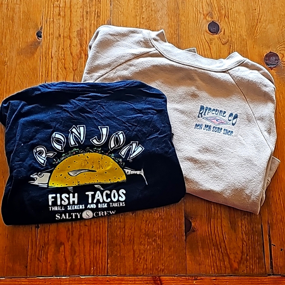 Womens Ron Jon's cropped shirt and sweatshirt.
